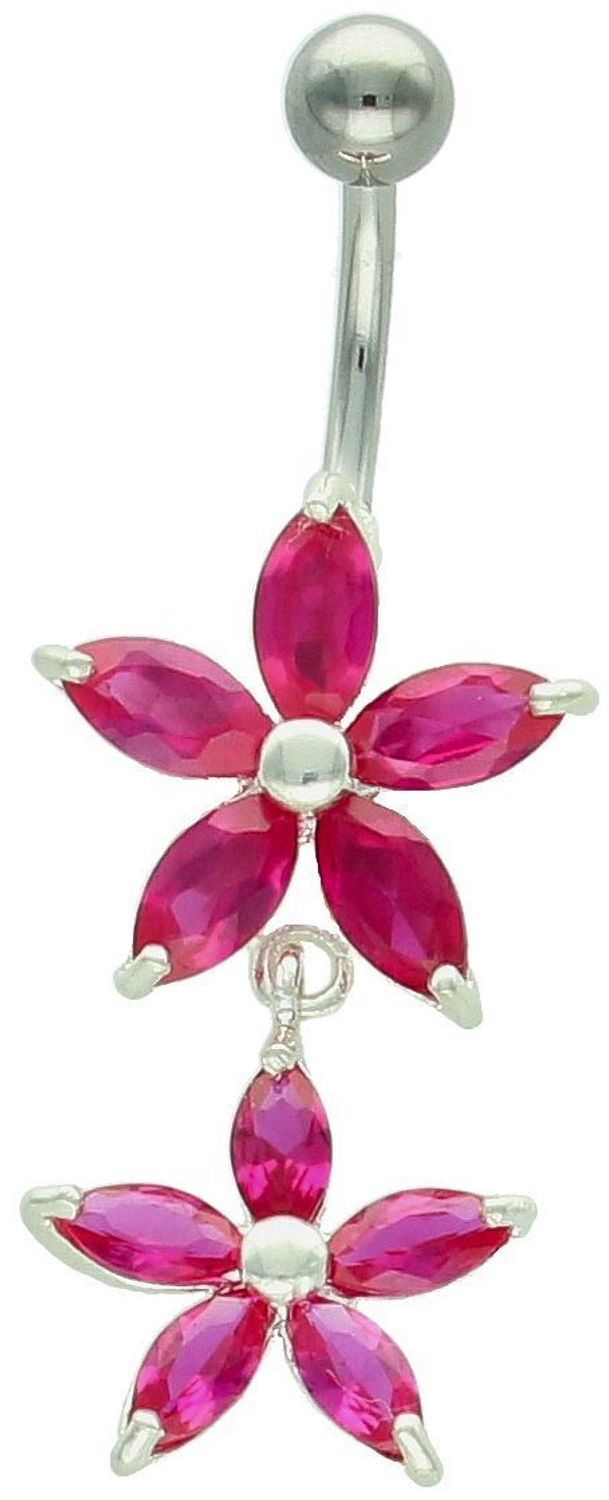 Kolczyk do pępka srebrny 925 – Rubinowy kwiat z cyrkoniami  Biżuteria damska.jpg